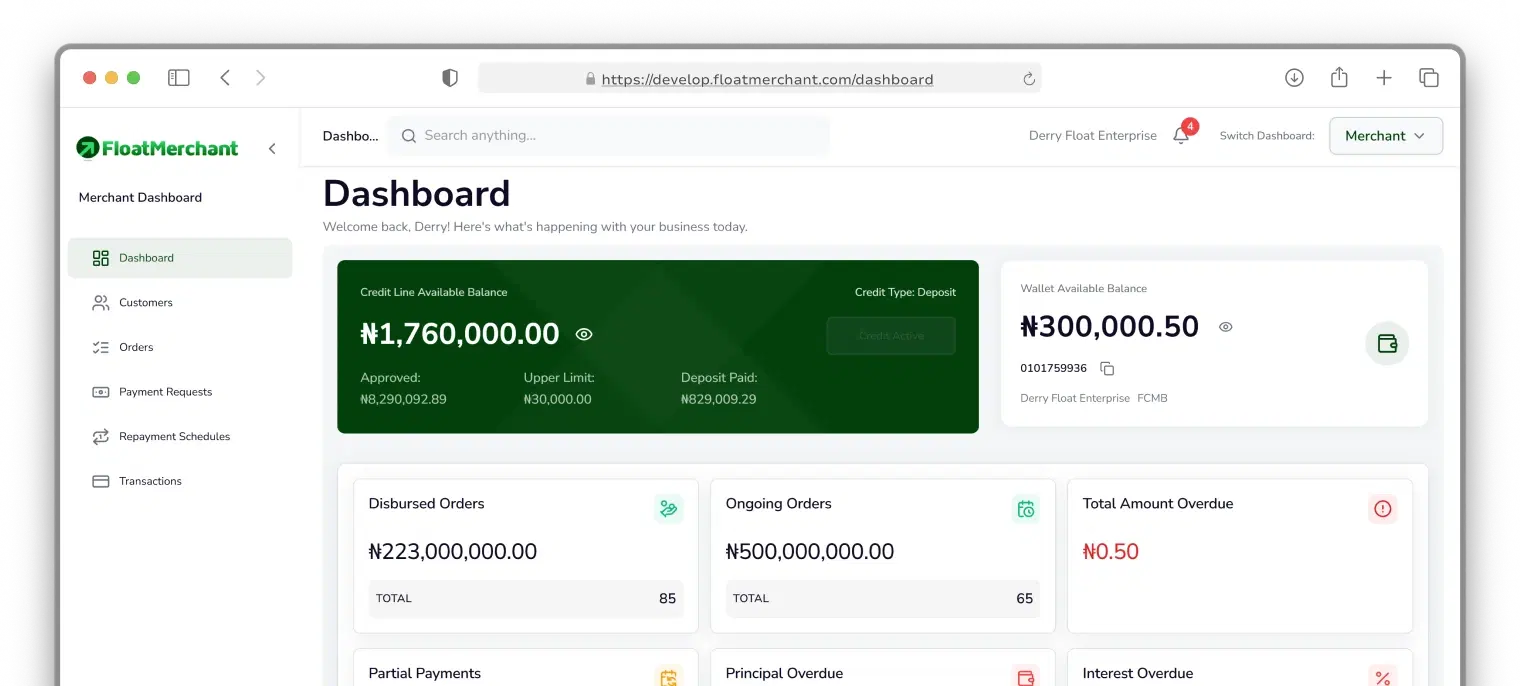 FloatMerchant dashboard preview